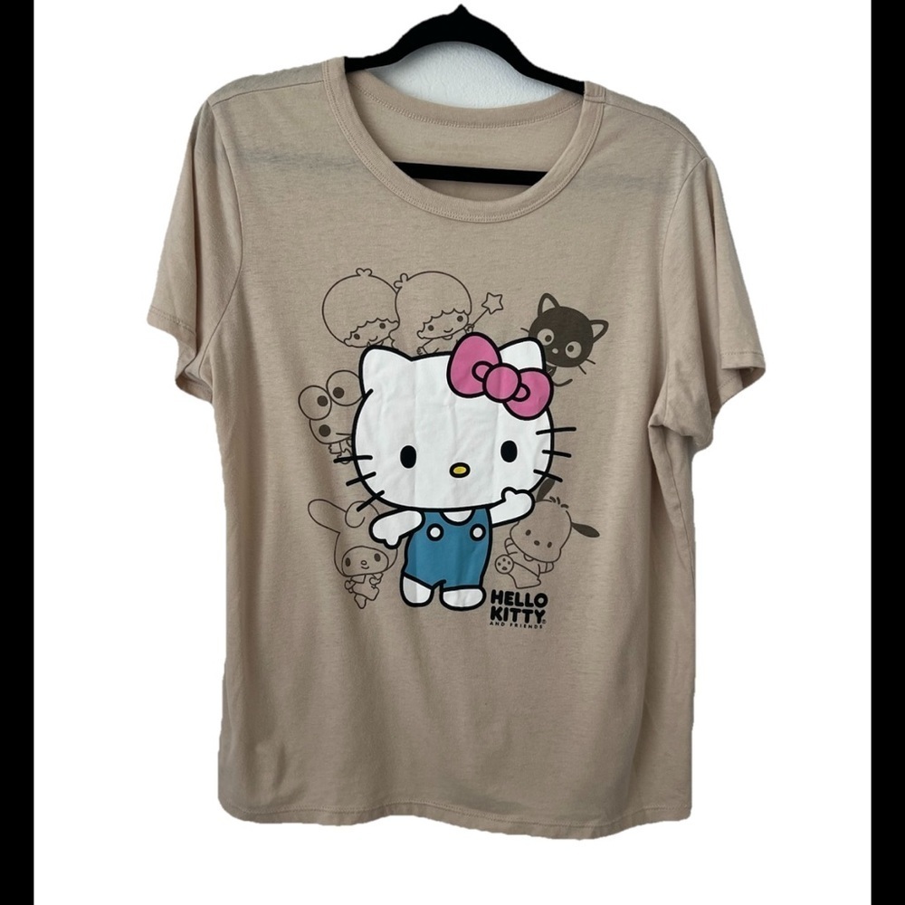 Hello Kitty Sanrio Beige Graphic Tshirt Size Check Measurements (0579)